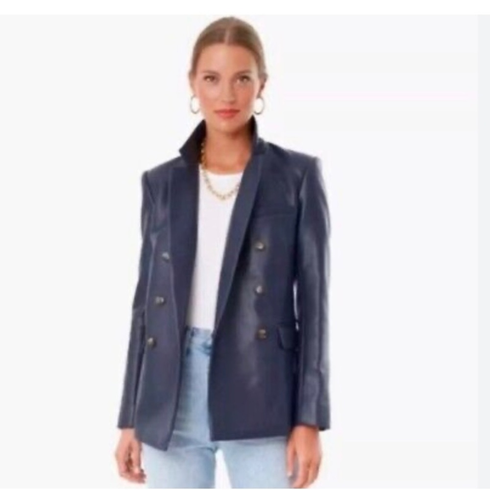 TUCKERNUCK Navy Faux-Leather Blazer Size L Excellent Condition